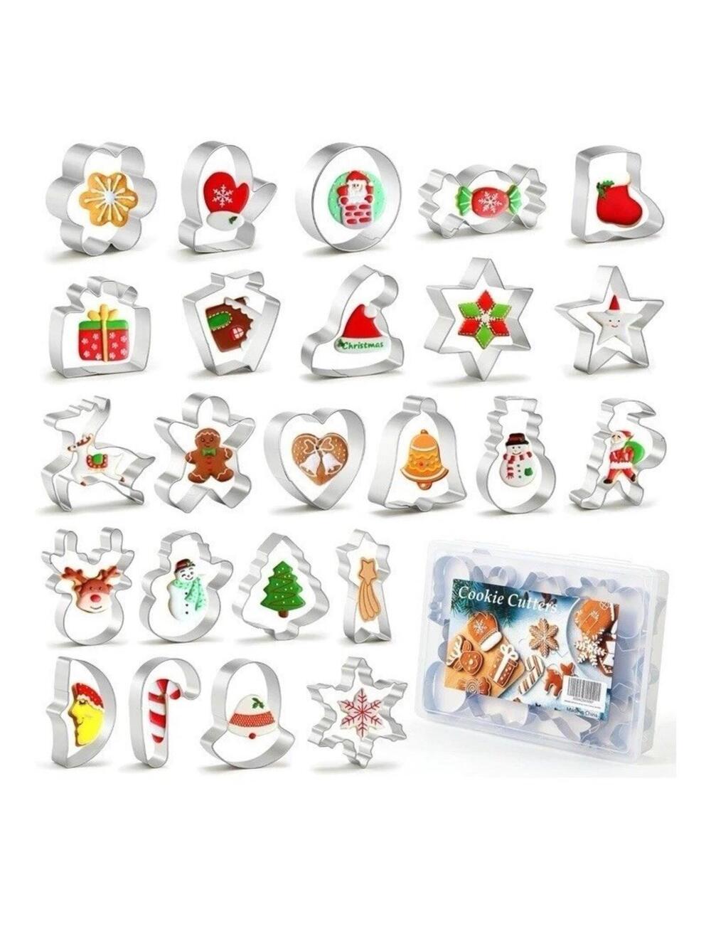 Holiday Christmas Cookie Cutters 24pc Set Stainless Steel with Storage Case New